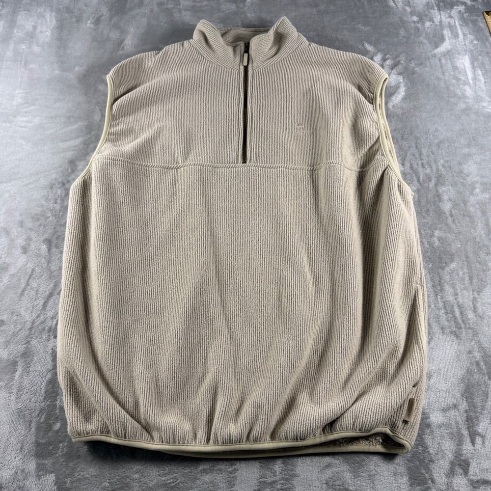 Straight Down Men's XXL Polartec Fleece Vest Tan Beige golf 1/4 Zip Made in USA